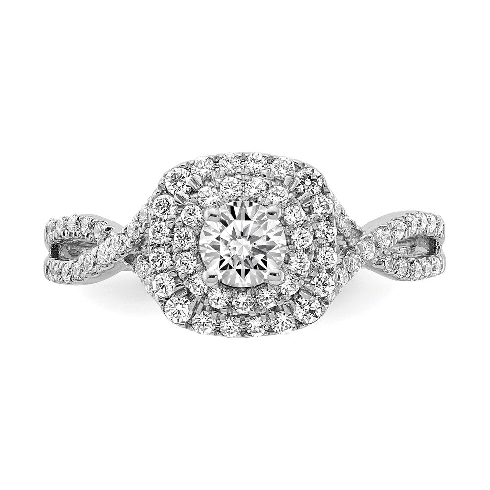 14k White Gold 3/4 Ct. Lab Grown Diamond VS/SI+ G+ Complete Round Double Halo Engagement Ring