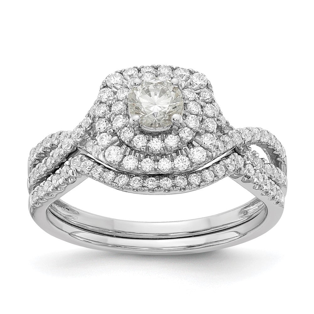 14k White Gold 3/4 Ct. Lab Grown Diamond VS/SI+ G+ Complete Round Double Halo Engagement Ring