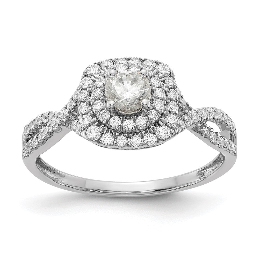 14k White Gold 3/4 Ct. Lab Grown Diamond VS/SI+ G+ Complete Round Double Halo Engagement Ring