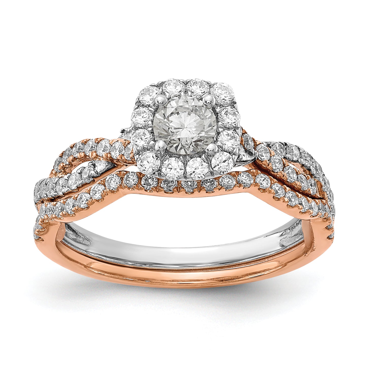 14K Two-Tone Lab Grown VS/SI+ G+ Diamond Square Halo Engagement Ring