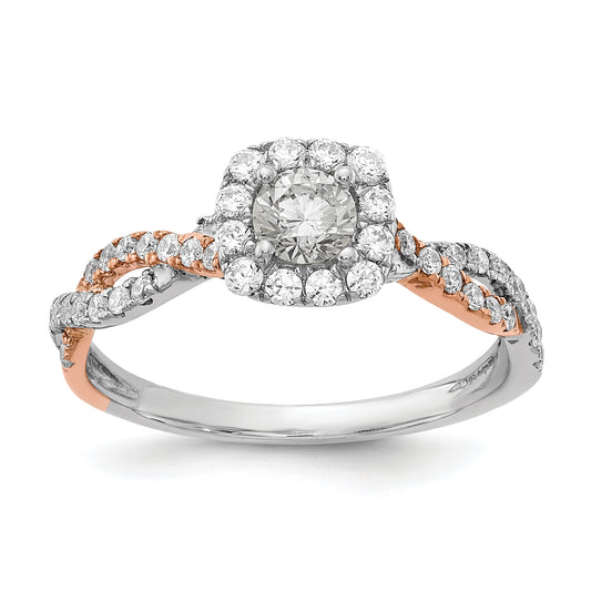 14K Two-Tone Lab Grown VS/SI+ G+ Diamond Square Halo Engagement Ring