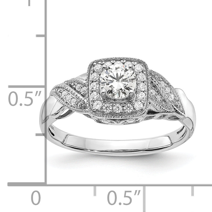 10k White Gold 1/2 Ct. Lab Grown Diamond VS/SI+ G+ Round Halo Engagement Ring