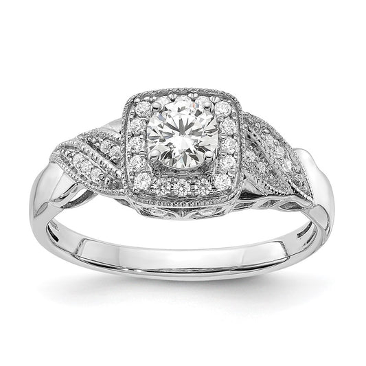 14k White Gold 1/2 Ct. Lab Grown Diamond VS/SI+ G+ Round Complete Halo Engagement Ring