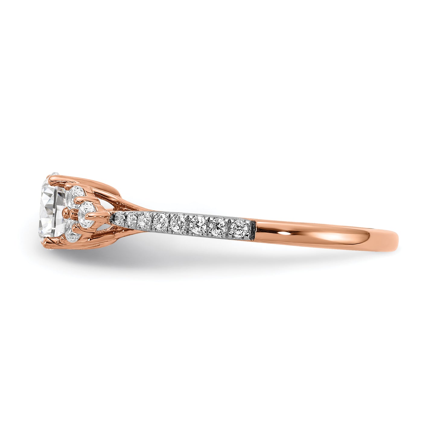 14k Rose Gold 3/4 Ct. Lab Grown Diamond VS/SI+ G+ Round Shared Prong Engagement Ring