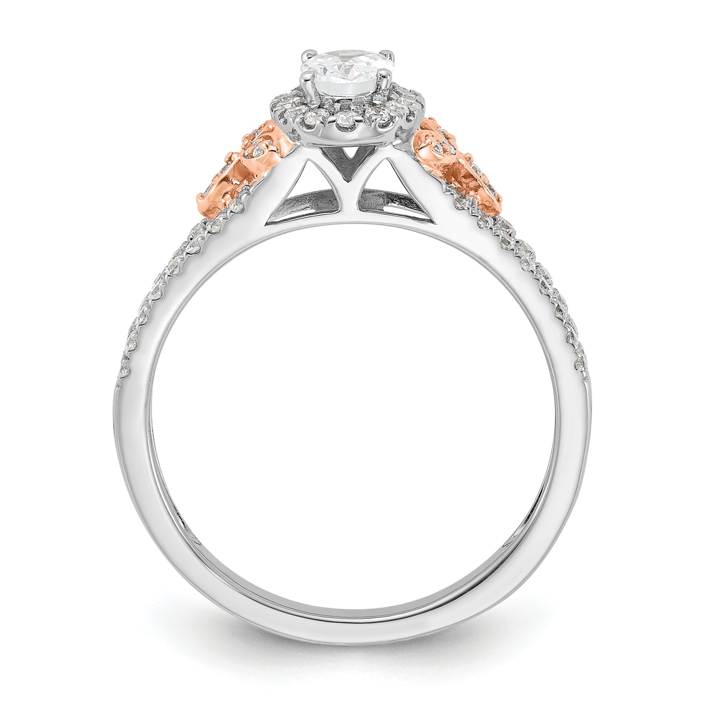 14k Two-tone Two Tone Rose and White Gold 3/4 Ct. Lab Grown Diamond VS/SI+ G+ Oval Halo Engagement Ring