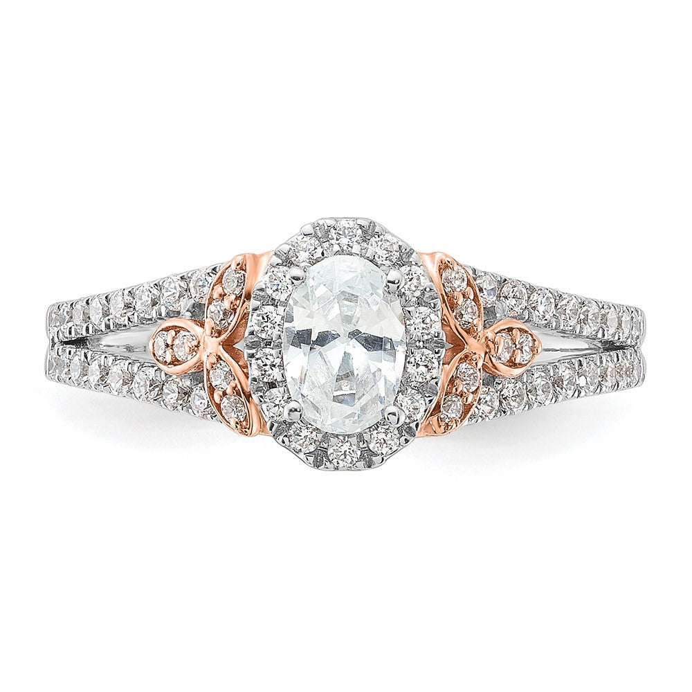 14k Two-tone Two Tone Rose and White Gold 3/4 Ct. Lab Grown Diamond VS/SI+ G+ Oval Complete Halo Engagement Ring