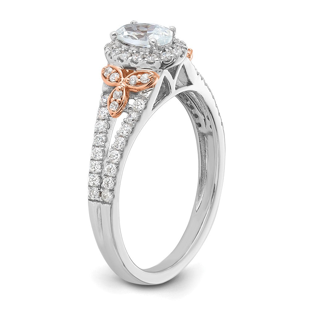 14k Two-tone Two Tone Rose and White Gold 3/4 Ct. Lab Grown Diamond VS/SI+ G+ Oval Complete Halo Engagement Ring