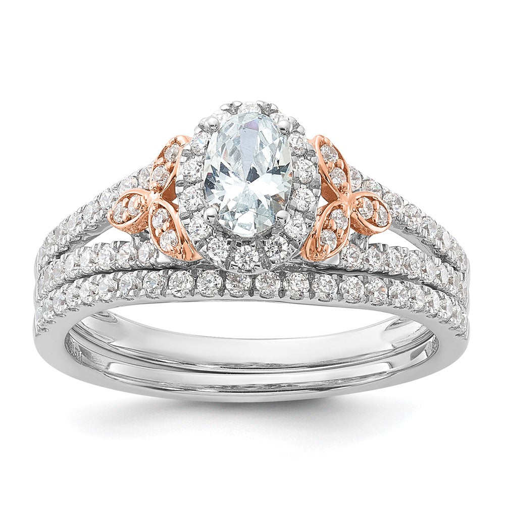 14k Two-tone Two Tone Rose and White Gold 3/4 Ct. Lab Grown Diamond VS/SI+ G+ Oval Complete Halo Engagement Ring