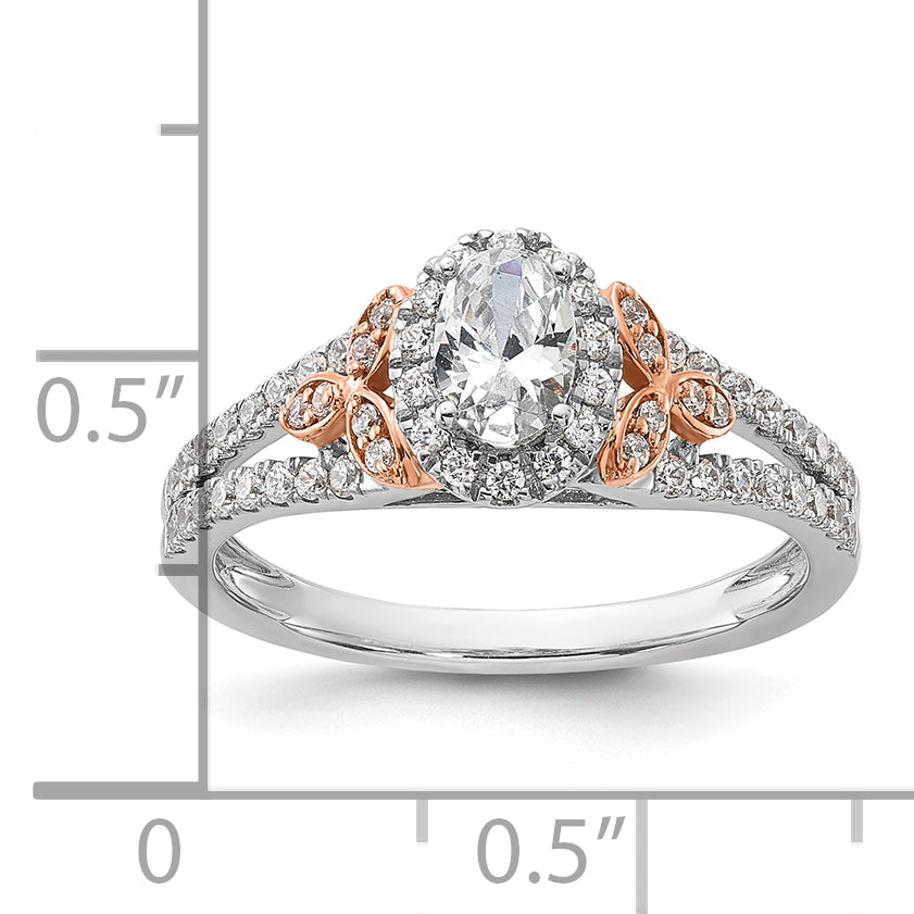 14k Two-tone Two Tone Rose and White Gold 3/4 Ct. Lab Grown Diamond VS/SI+ G+ Oval Halo Engagement Ring