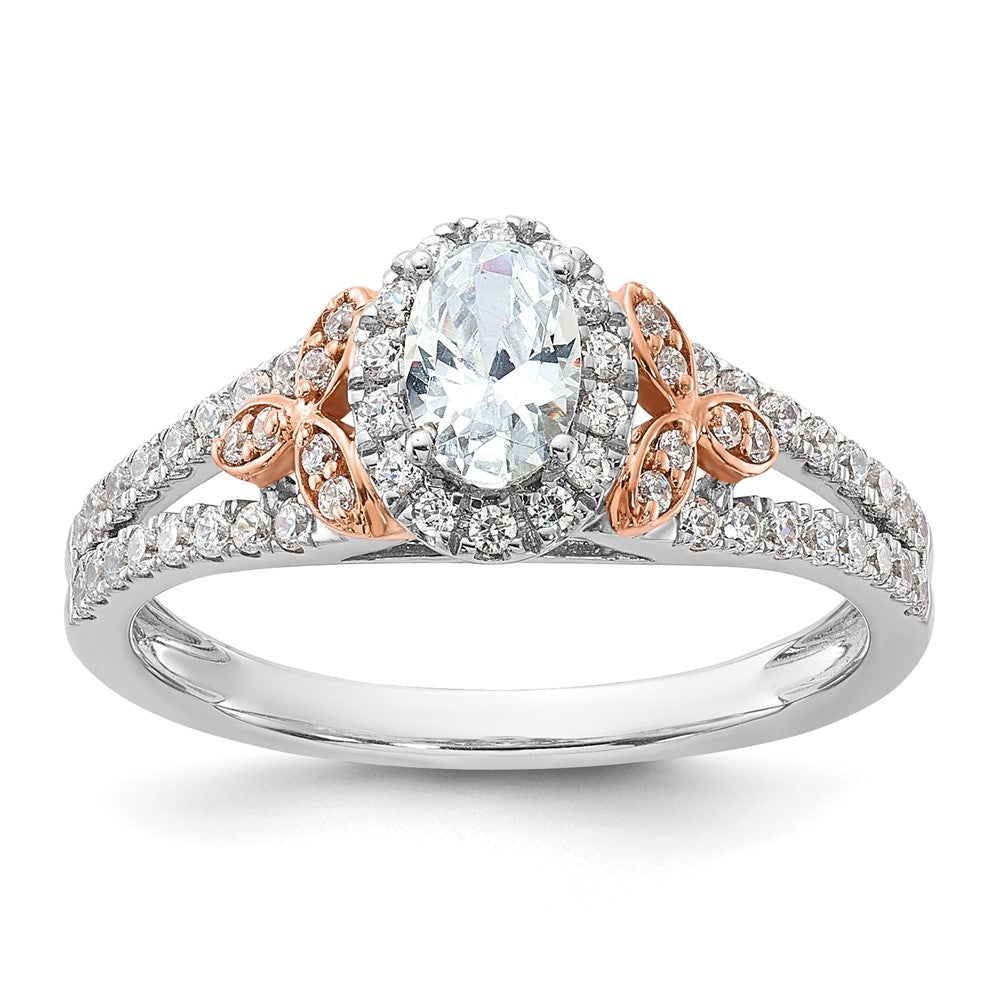 14k Two-tone Two Tone Rose and White Gold 3/4 Ct. Lab Grown Diamond VS/SI+ G+ Oval Complete Halo Engagement Ring