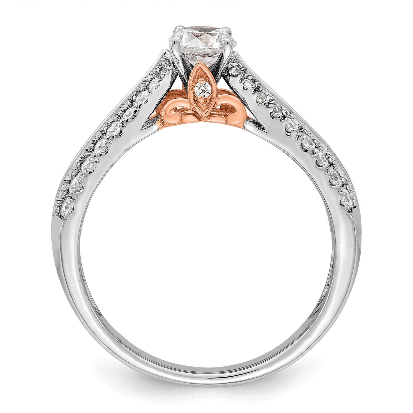 10k Two-tone Two Tone Rose and White Gold 3/4 Ct. Lab Grown Diamond VS/SI+ G+ Round Channel Set Shared Prong Engagement Ring