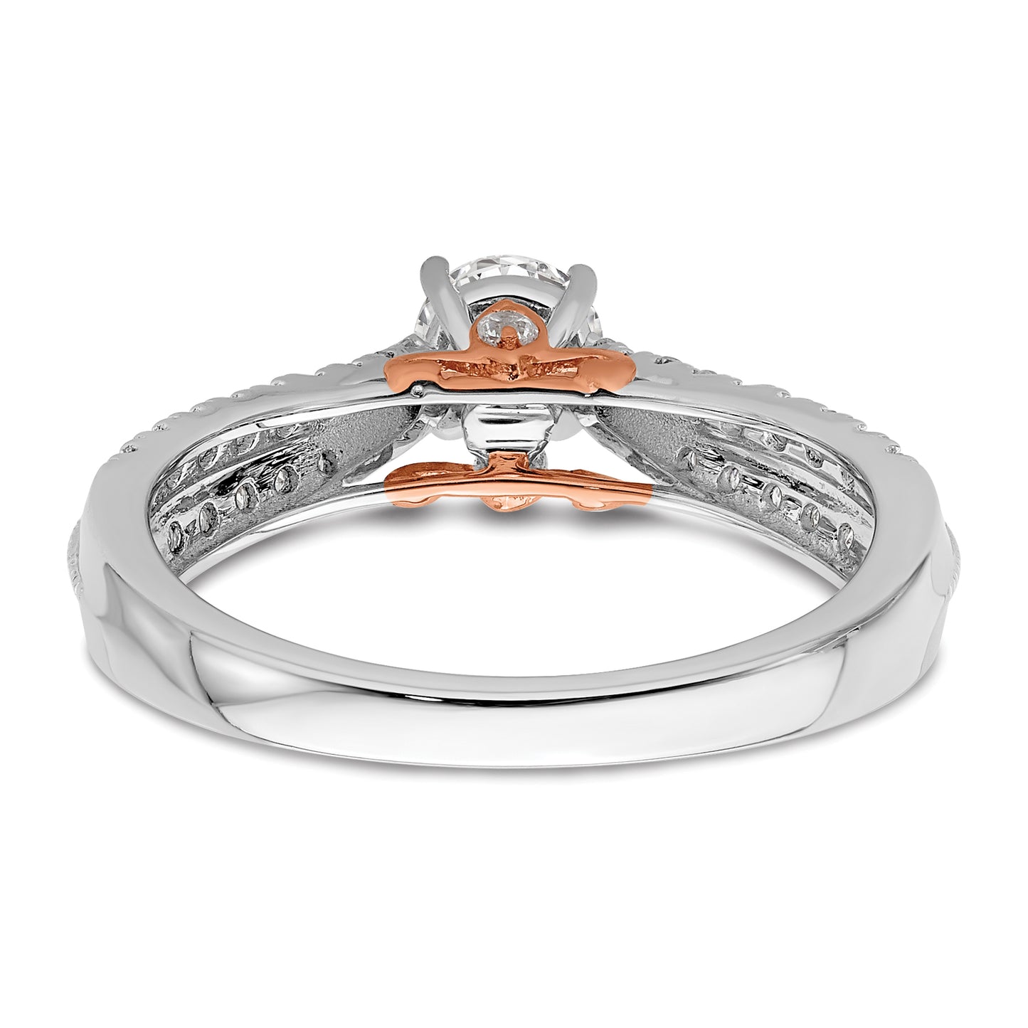 14k Two-tone Two Tone Rose and White Gold 3/4 Ct. Lab Grown Diamond VS/SI+ G+ Round Channel Set Shared Prong Engagement Ring