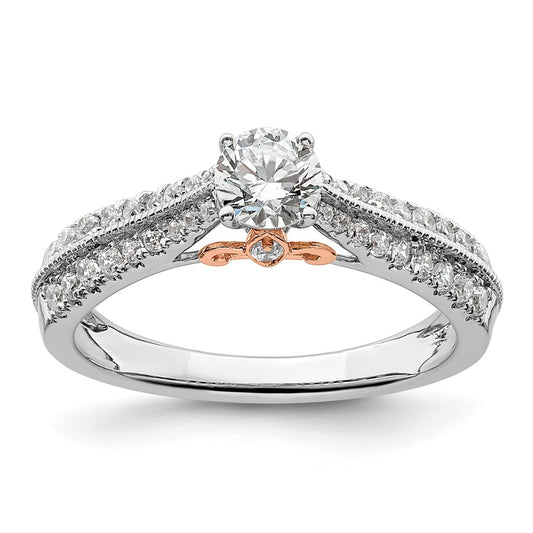 10k Two-tone Two Tone Rose and White Gold 3/4 Ct. Lab Grown Diamond VS/SI+ G+ Round Complete Channel Set Shared Prong Engagement Ring