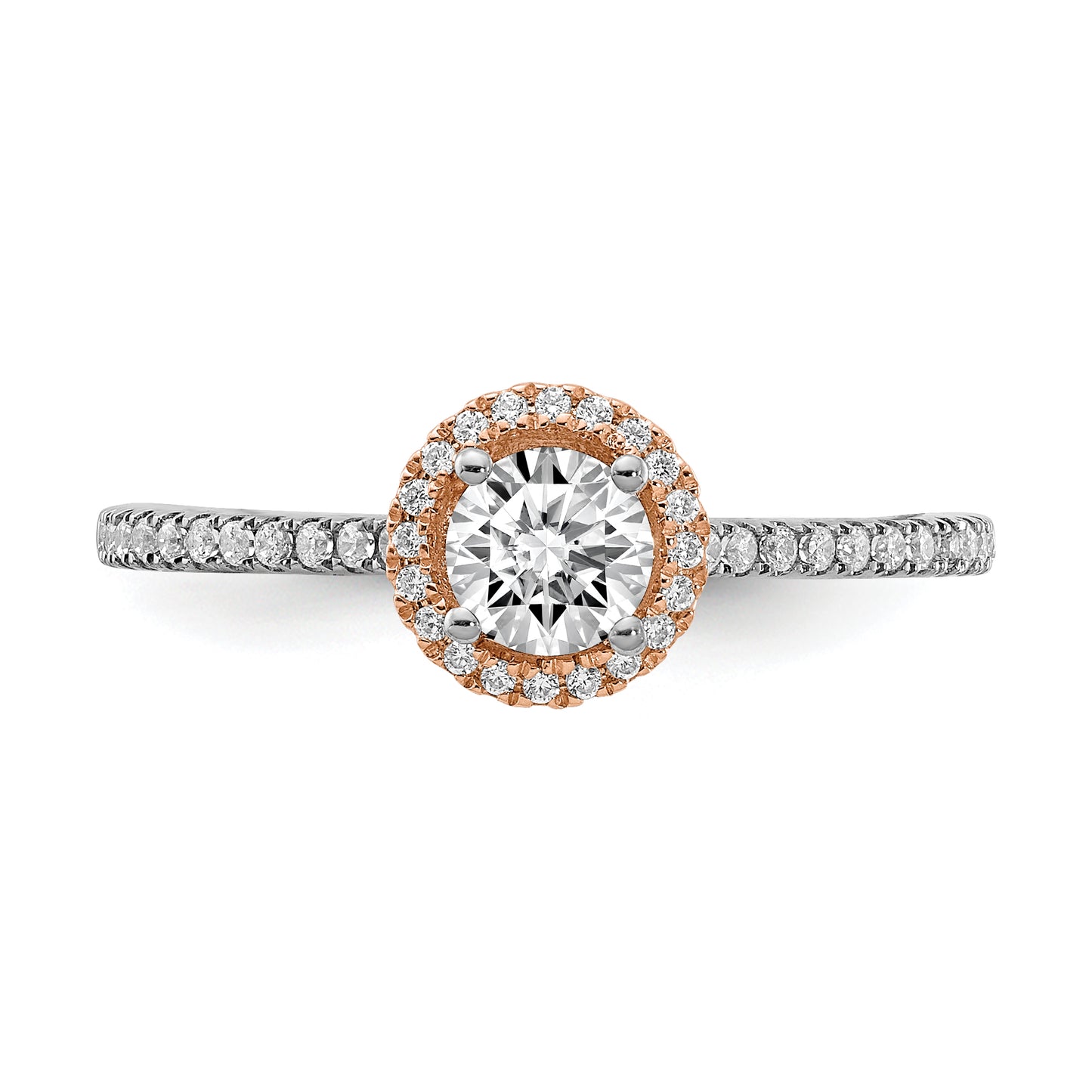 10k Two-Tone Rose and White Gold 1/2 Ct. Lab Grown Diamond VS/SI+ G+ Round Halo Engagement Ring