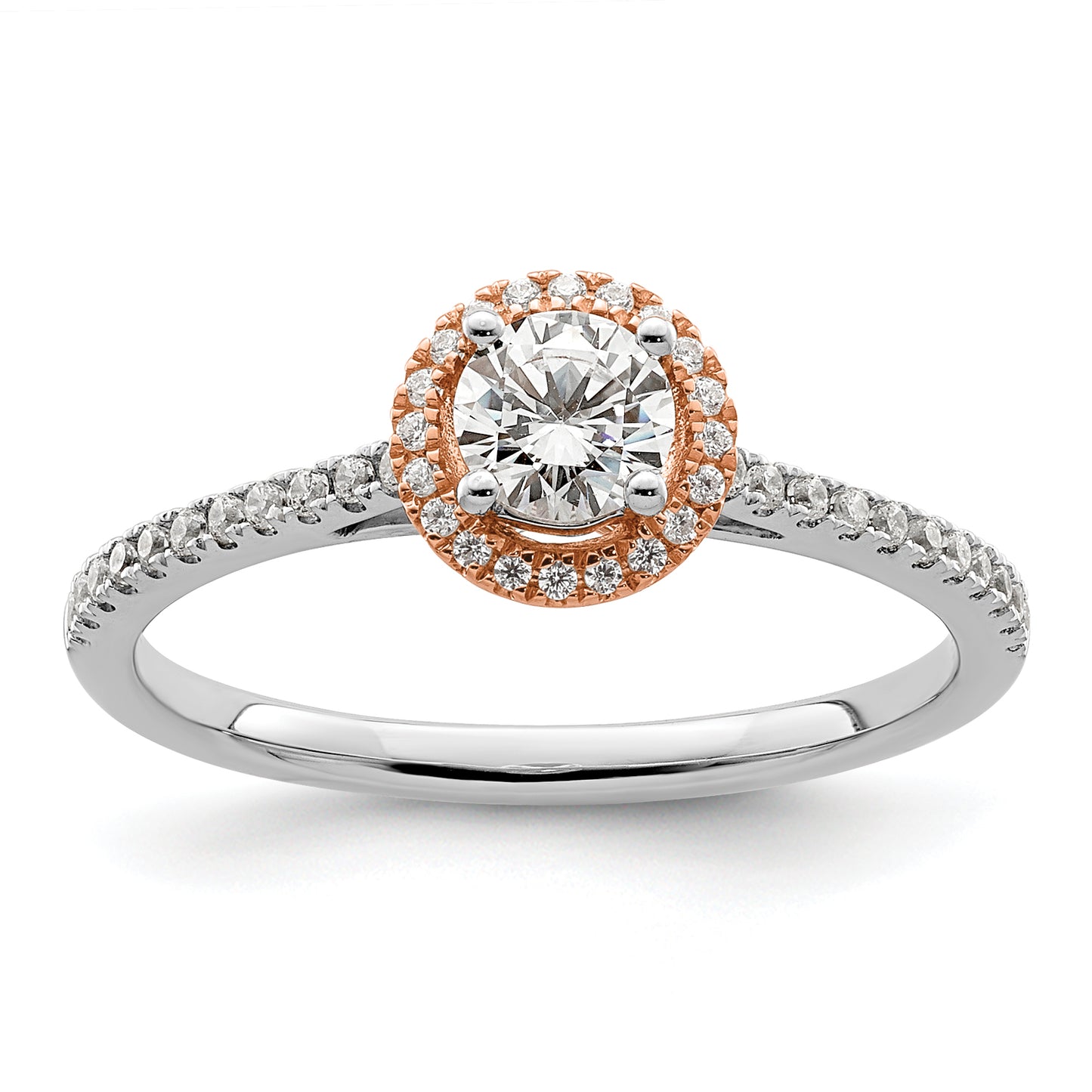 10k Two-Tone Rose and White Gold 1/2 Ct. Lab Grown Diamond VS/SI+ G+ Round Halo Engagement Ring