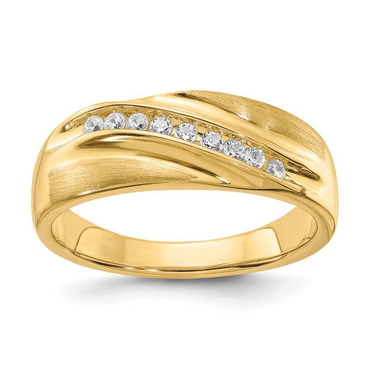 14k Yellow Gold Lab Grown VS/SI+ G+ Diamond Polished & Satin Men's Band Ring