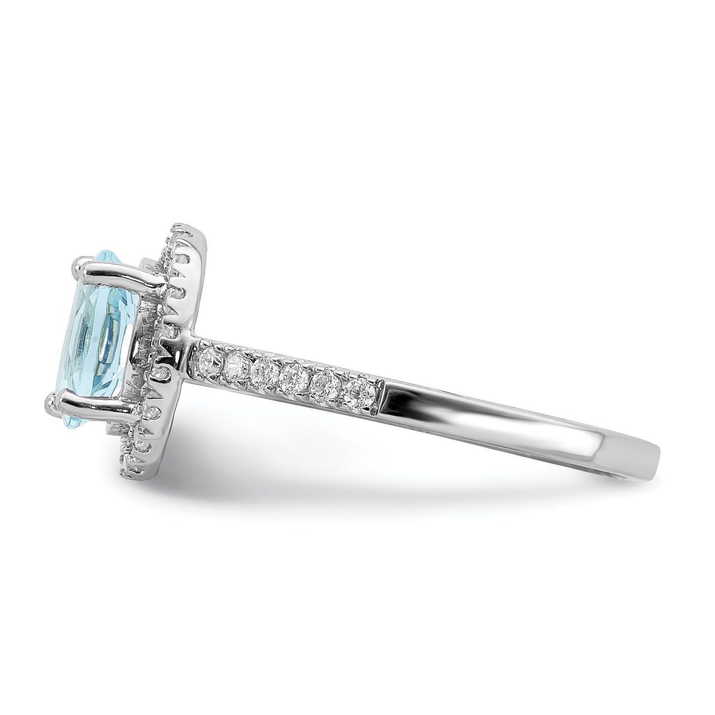 Pure Serenity 14k White Gold 1/3 Ct. Lab Grown Diamond VS/SI and Oval Lab Created Aquamarine Halo Engagement Ring