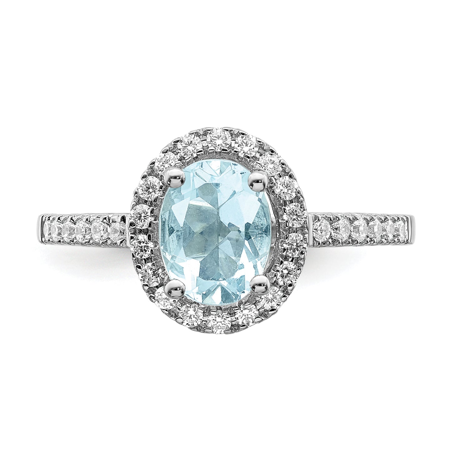 Pure Serenity 14k White Gold 1/3 Ct. Lab Grown Diamond VS/SI and Oval Lab Created Aquamarine Halo Engagement Ring