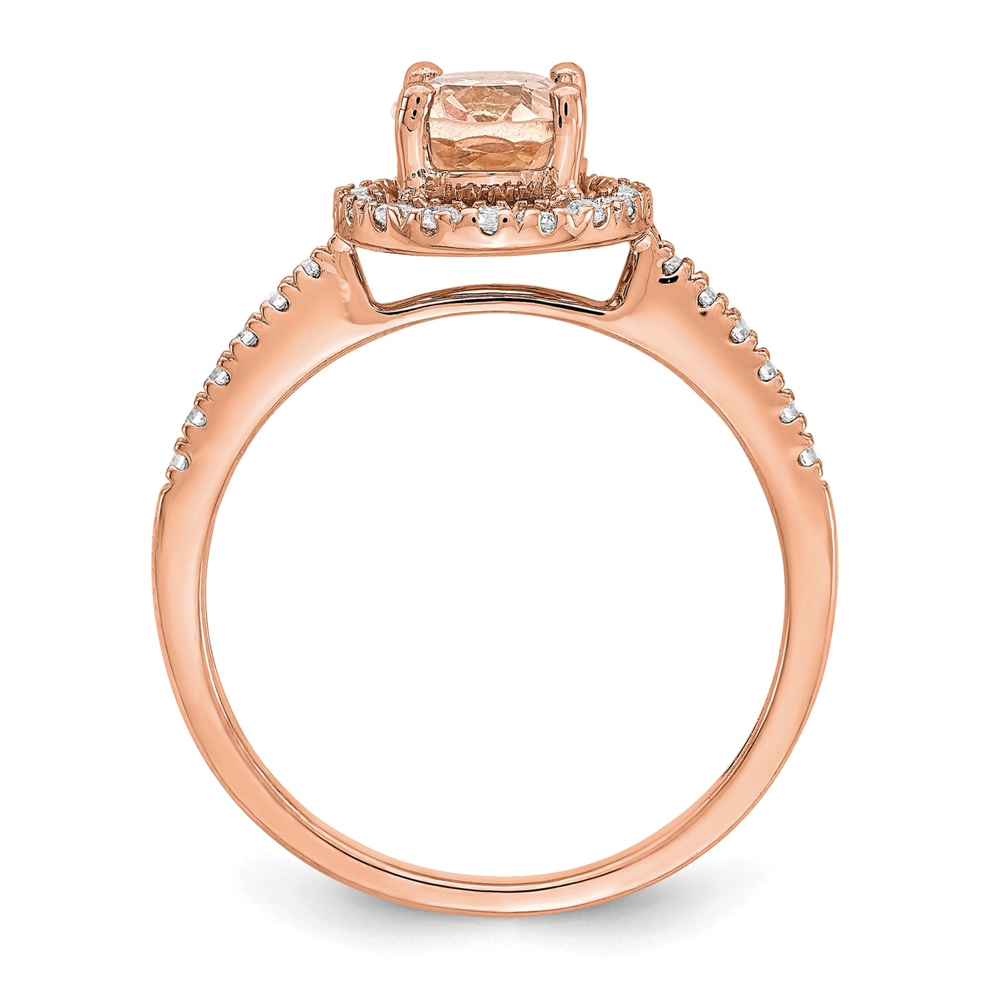 Pure Serenity 14k Rose Gold 1/3 Ct. Lab Grown Diamond VS/SI+ G+ and Oval Morganite Halo Engagement Ring