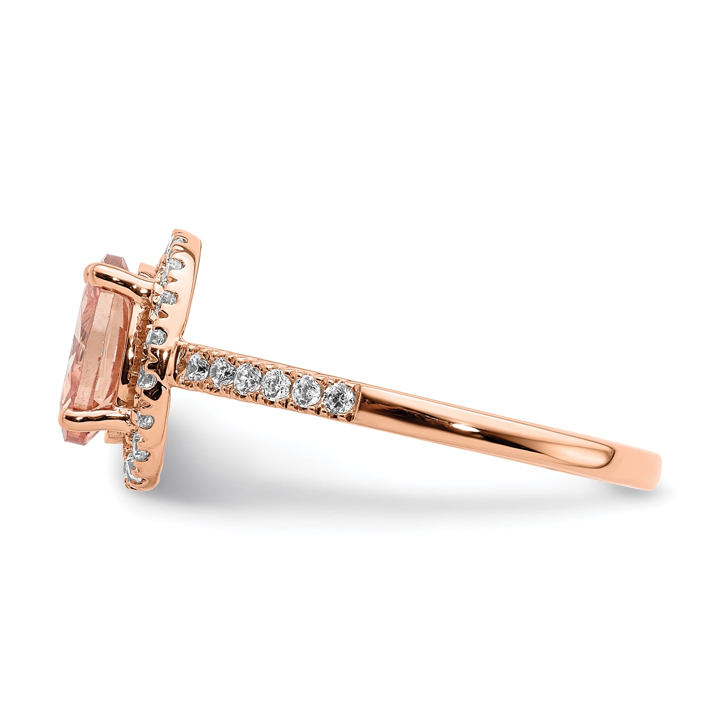 Pure Serenity 14k Rose Gold 1/3 Ct. Lab Grown Diamond VS/SI+ G+ and Oval Morganite Halo Engagement Ring