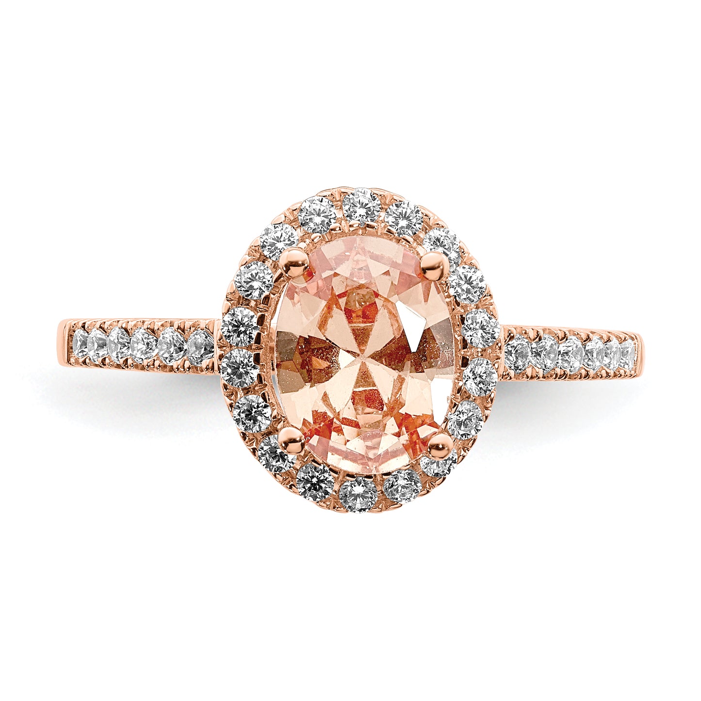 Pure Serenity 14k Rose Gold 1/3 Ct. Lab Grown Diamond VS/SI+ G+ and Oval Morganite Halo Engagement Ring