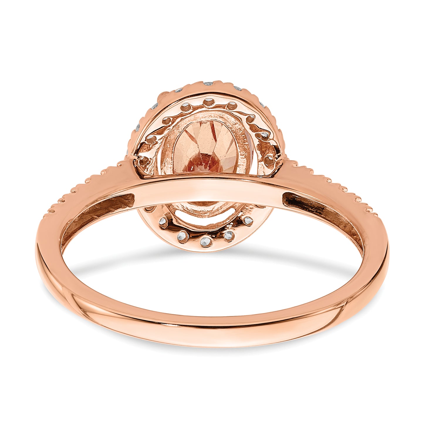 Pure Serenity 14k Rose Gold 1/3 Ct. Lab Grown Diamond VS/SI+ G+ and Oval Morganite Halo Engagement Ring