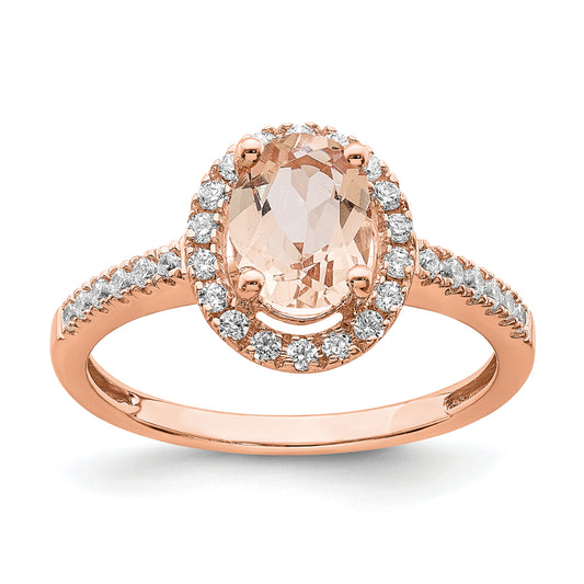 Pure Serenity 14k Rose Gold 1/3 Ct. Lab Grown Diamond VS/SI+ G+ and Oval Morganite Halo Engagement Ring