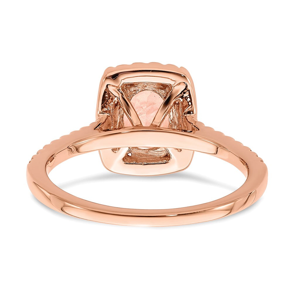 Pure Serenity 14k Rose Gold 1/3 Ct. Lab Grown Diamond VS/SI+ G+ and Long Cushion Morganite Halo Engagement Ring