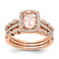 Pure Serenity 14k Rose Gold 1/3 Ct. Lab Grown Diamond VS/SI+ G+ and Long Cushion Morganite Halo Engagement Ring