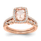 Pure Serenity 14k Rose Gold 1/3 Ct. Lab Grown Diamond VS/SI+ G+ and Long Cushion Morganite Halo Engagement Ring