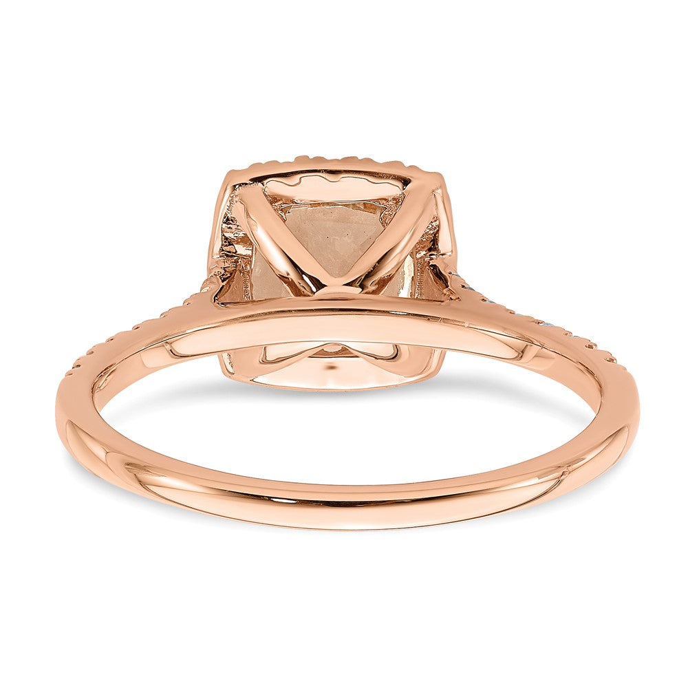 Pure Serenity 14k Rose Gold 1/4 Ct. Lab Grown Diamond VS/SI+ G+ and Cushion Morganite Halo Engagement Ring