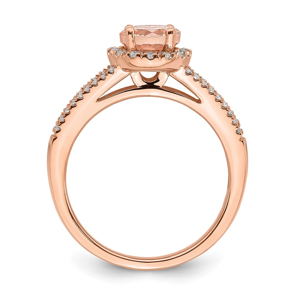 Pure Serenity 14k Rose Gold 1/4 Ct. Lab Grown Diamond VS/SI+ G+ and Round Morganite Halo Engagement Ring