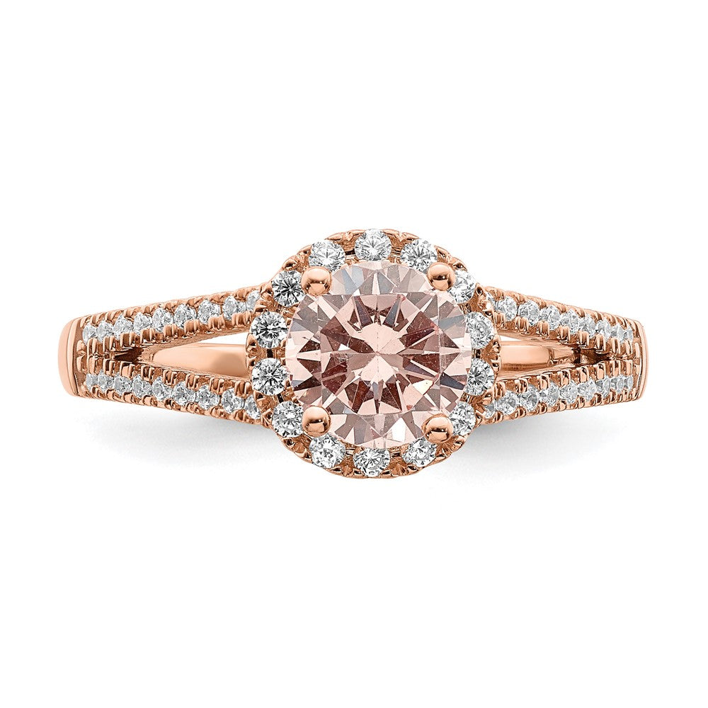 Pure Serenity 14k Rose Gold 1/4 Ct. Lab Grown Diamond VS/SI+ G+ and Round Morganite Halo Engagement Ring