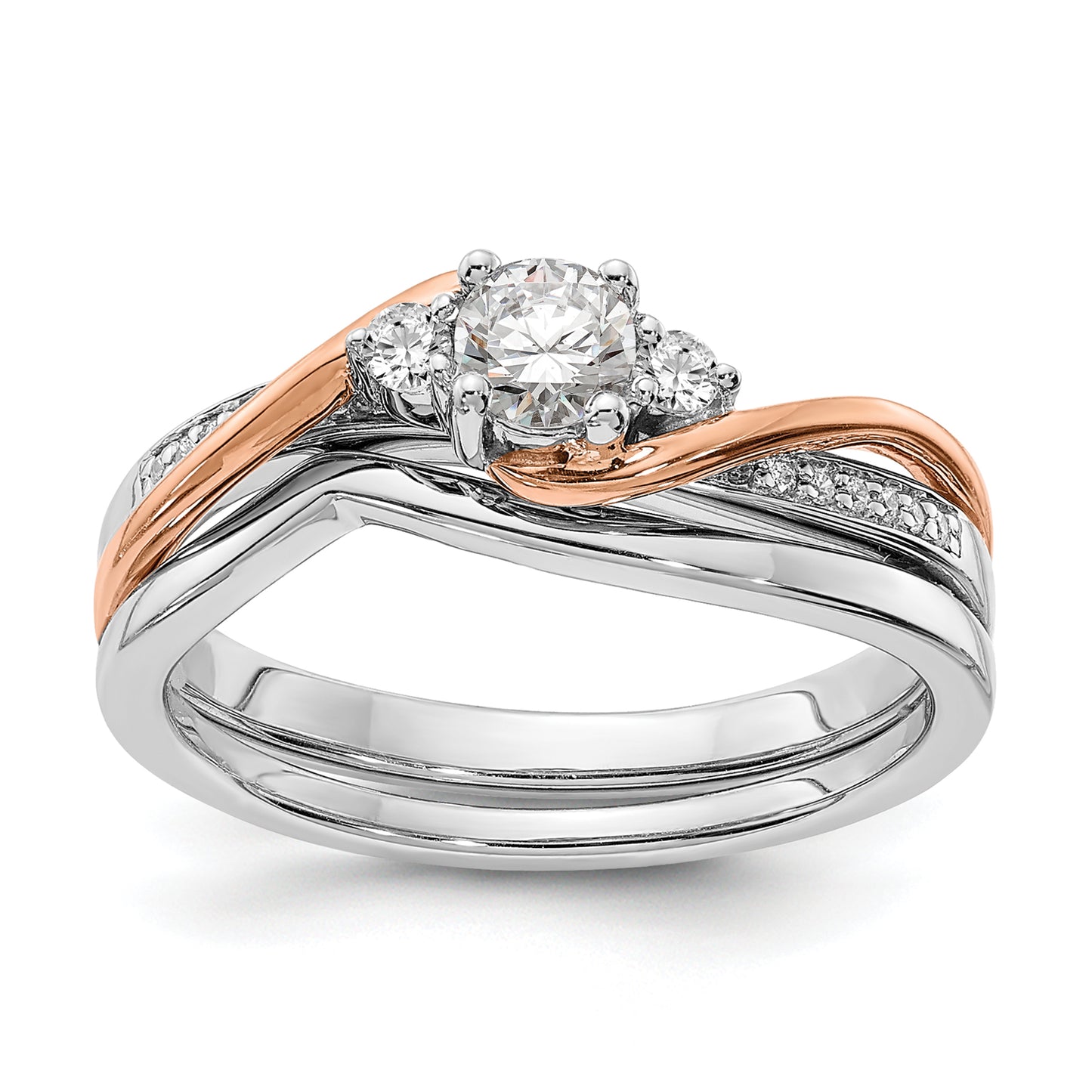 10k Two-tone Two Tone Rose and White Gold 3/8 Ct. Lab Grown Diamond VS/SI+ G+ Round Bypass Engagement Ring