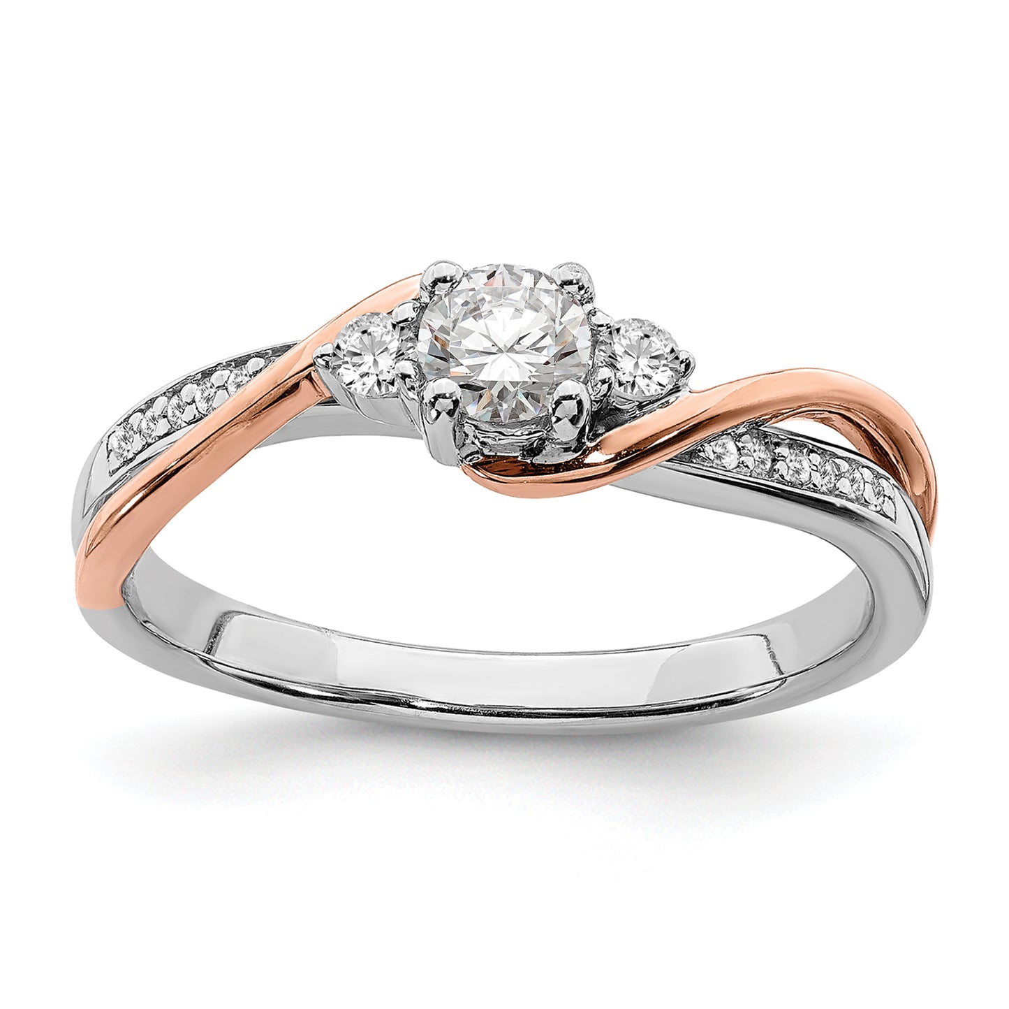 10k Two-tone Two Tone Rose and White Gold 3/8 Ct. Lab Grown Diamond VS/SI+ G+ Round Bypass Engagement Ring