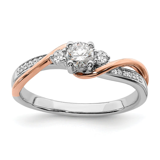 10k Two-tone Two Tone Rose and White Gold 3/8 Ct. Lab Grown Diamond VS/SI+ G+ Round Bypass Engagement Ring