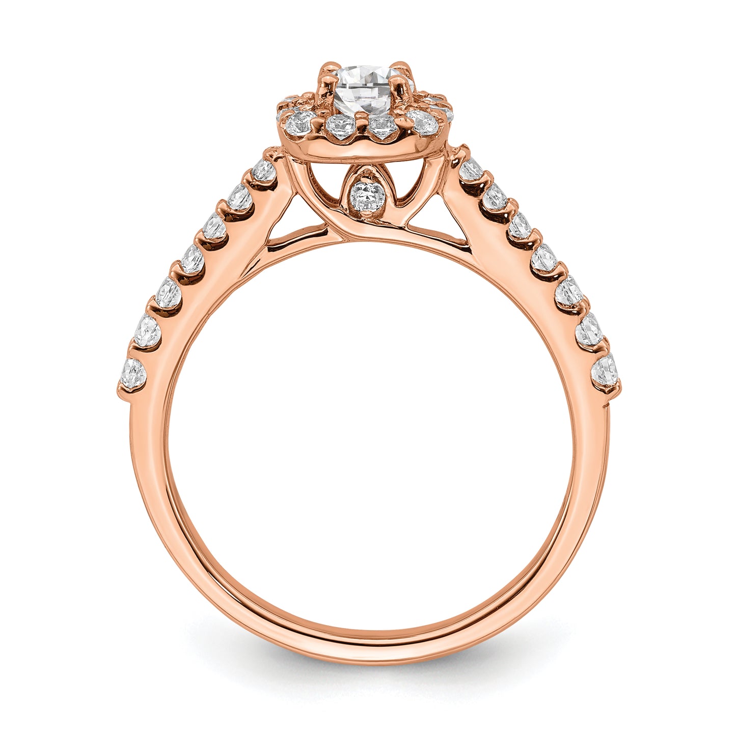 14k Rose Gold 3/4 Ct. Lab Grown Diamond VS/SI+ G+ Round Halo Engagement Ring