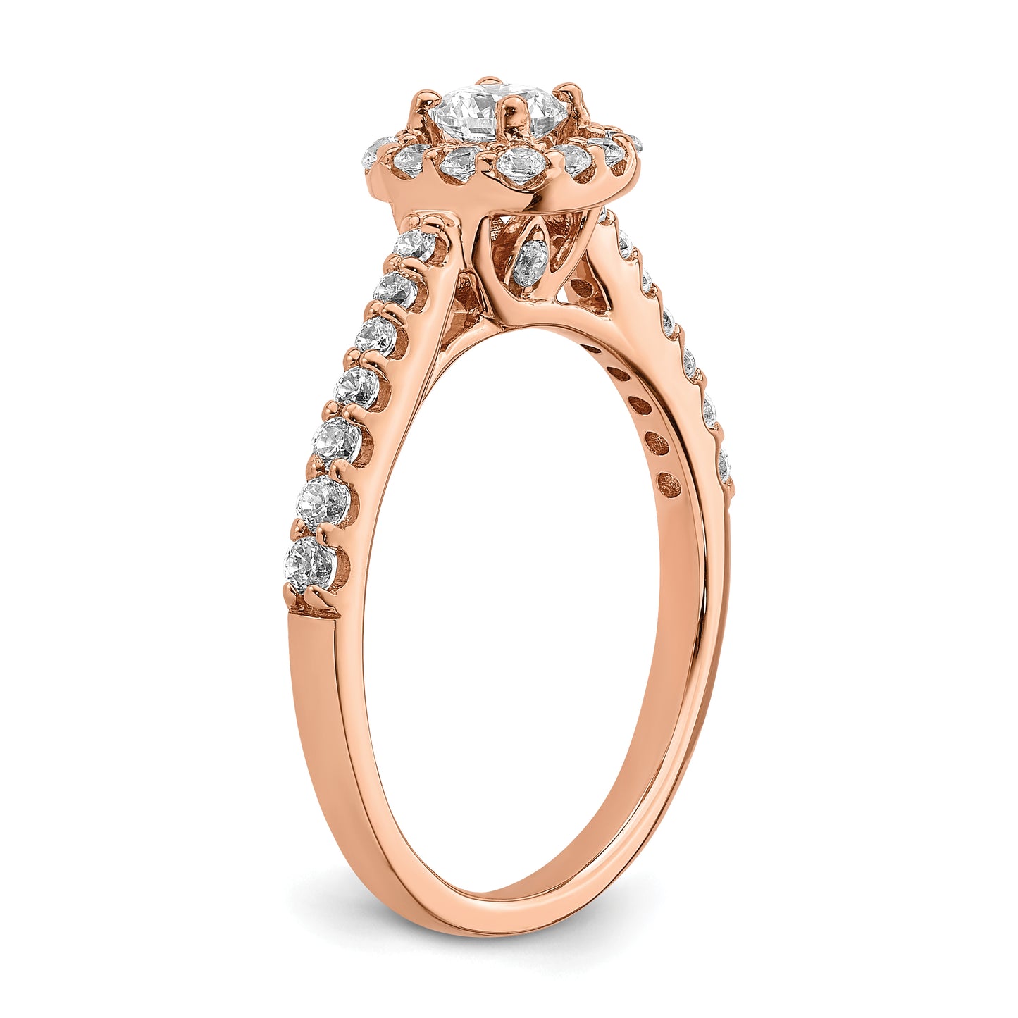 14k Rose Gold 3/4 Ct. Lab Grown Diamond VS/SI+ G+ Round Halo Engagement Ring