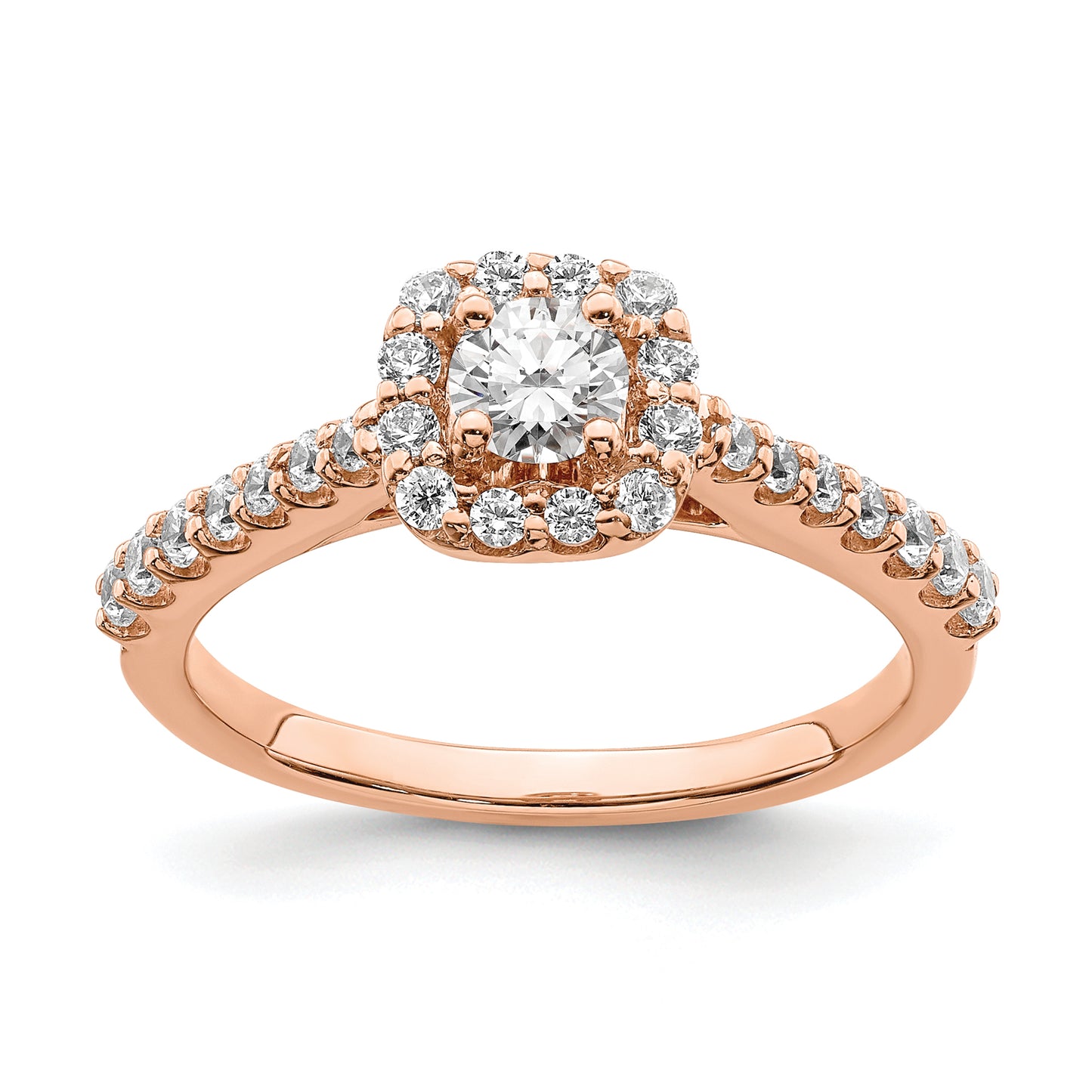 14k Rose Gold 3/4 Ct. Lab Grown Diamond VS/SI+ G+ Round Halo Engagement Ring