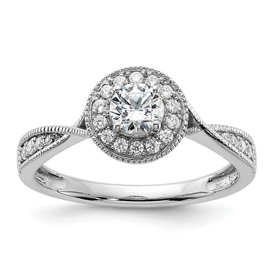 10k White Gold 1/2 Ct. Lab Grown Diamond VS/SI+ G+ Round Halo Engagement Ring