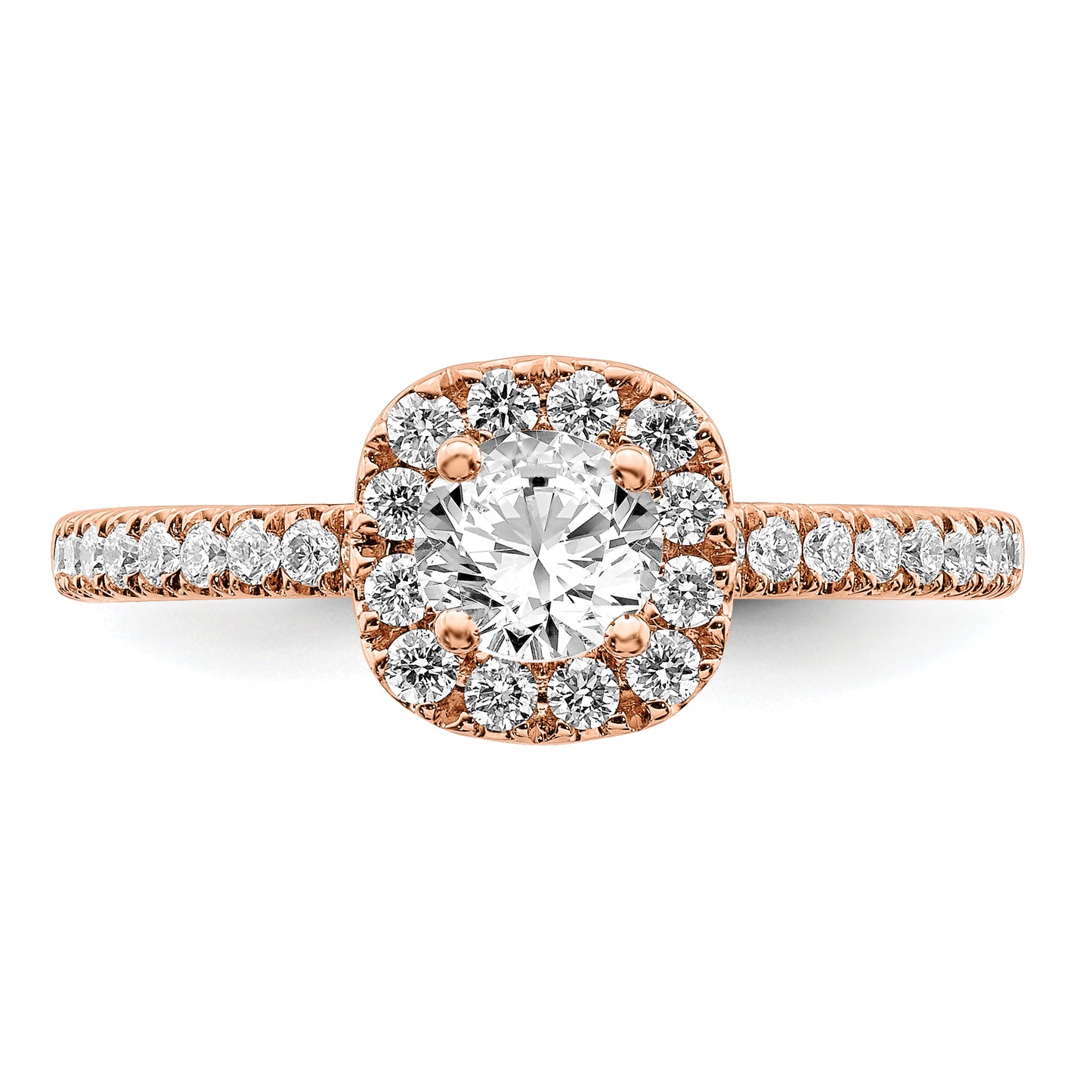 14k Rose Gold 3/4 Ct. Lab Grown Diamond VS/SI+ G+ Round Halo Engagement Ring