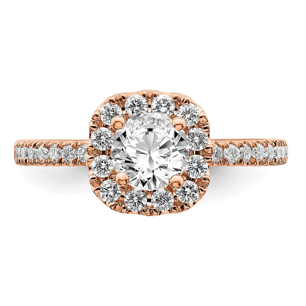 14k Rose Gold 1 Ct. Lab Grown Diamond VS/SI+ G+ Complete Round Halo Engagement Ring