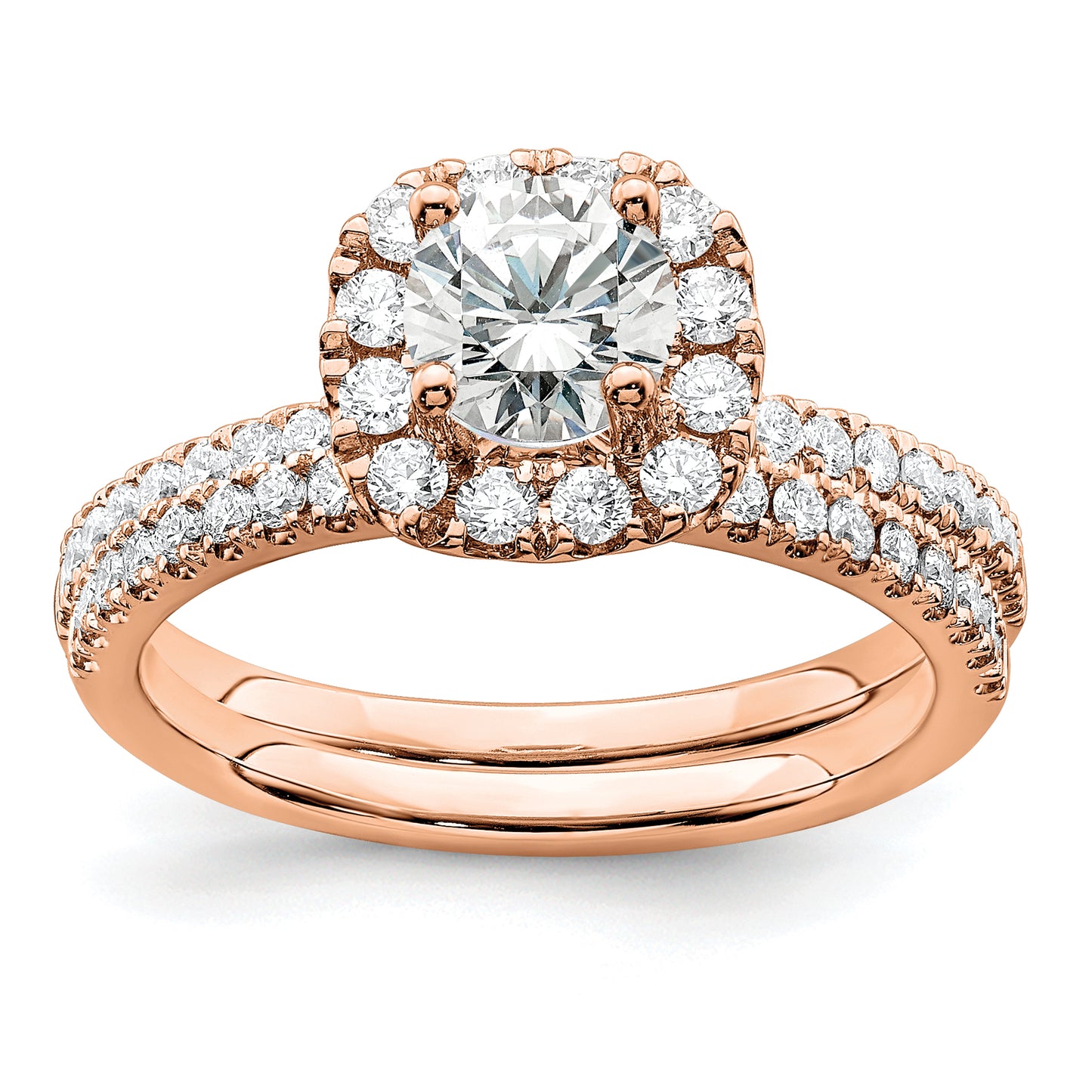 14k Rose Gold 1 Ct. Lab Grown Diamond VS/SI+ G+ Round Halo Engagement Ring