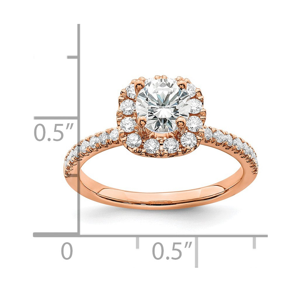 14k Rose Gold 1 Ct. Lab Grown Diamond VS/SI+ G+ Complete Round Halo Engagement Ring