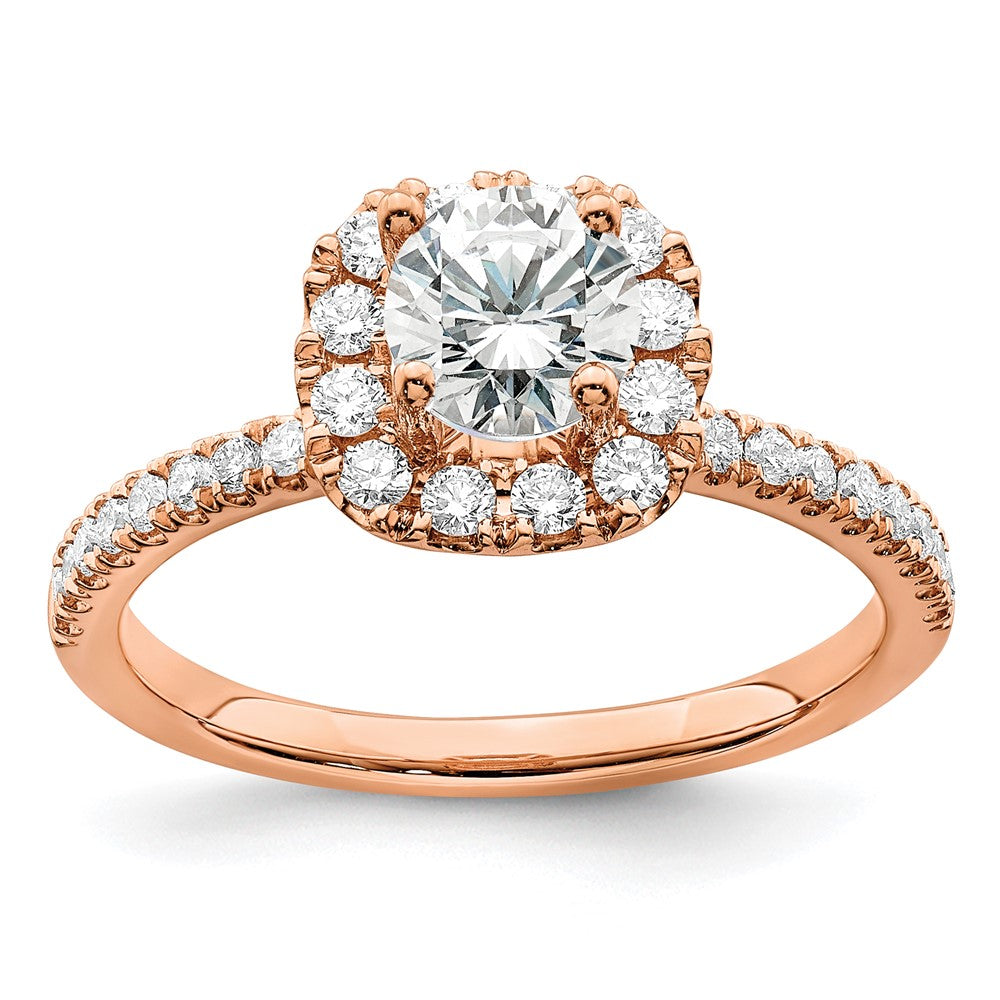 14k Rose Gold 1 Ct. Lab Grown Diamond VS/SI+ G+ Complete Round Halo Engagement Ring