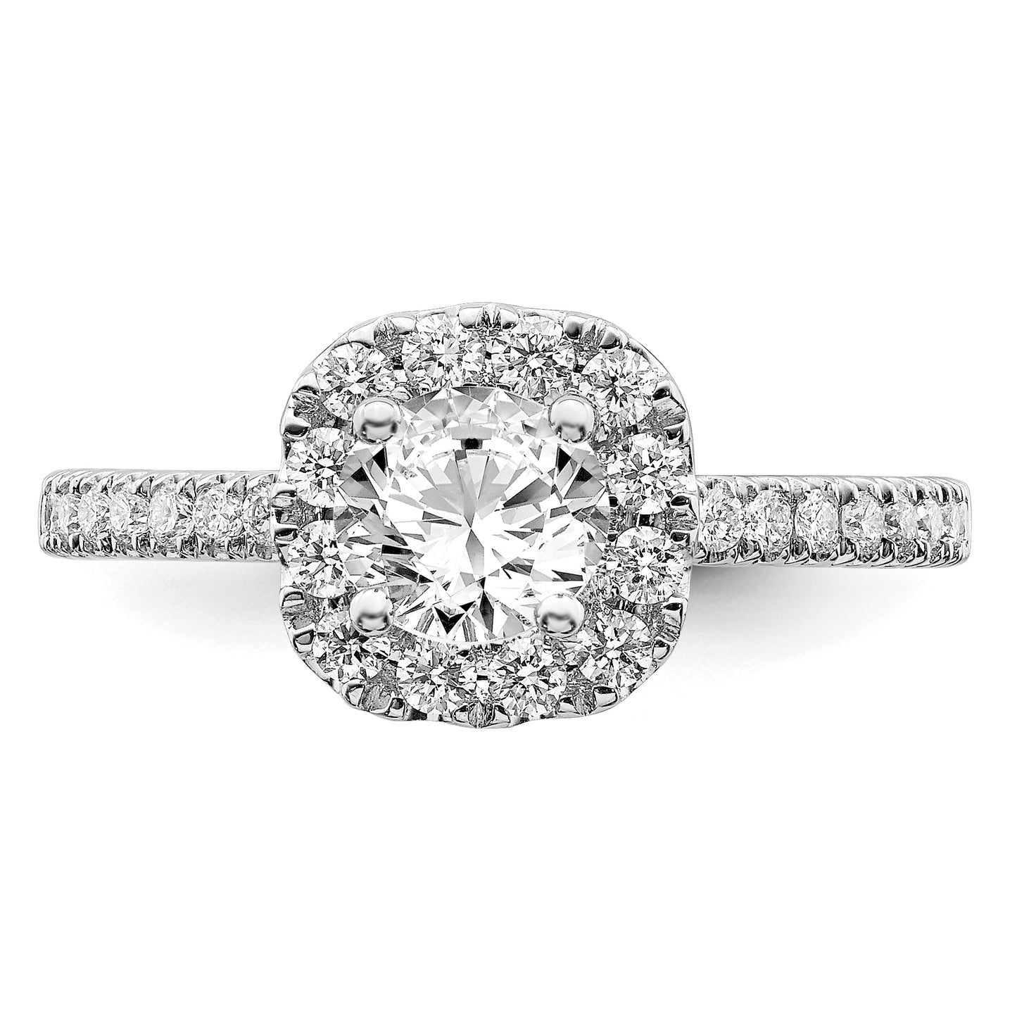 14k White Gold 1 Ct. Lab Grown Diamond VS/SI+ G+ Round Halo Engagement Ring