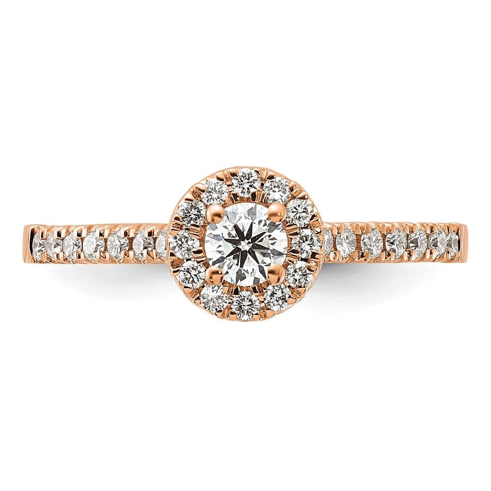 14k Rose Gold 1/2 Ct. Lab Grown Diamond VS/SI+ G+ Round Complete Halo Engagement Ring