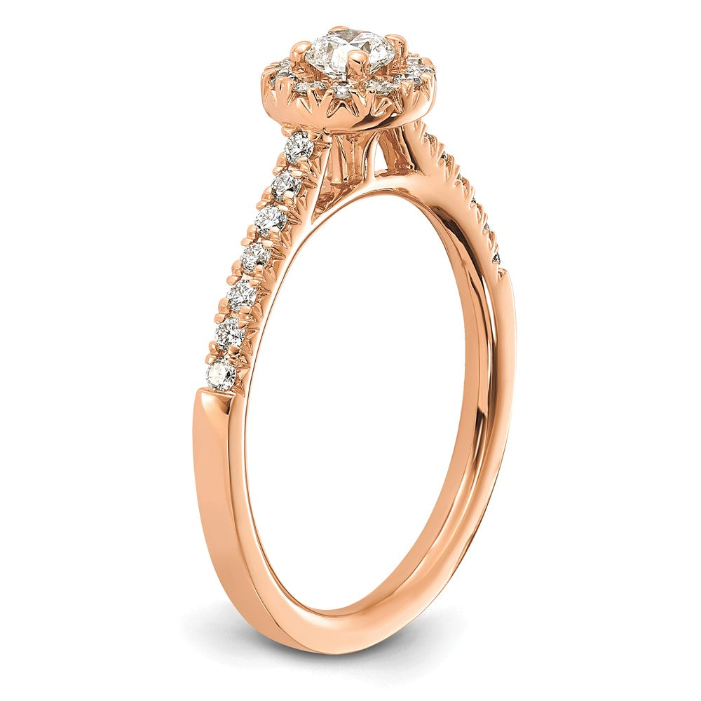 14k Rose Gold 1/2 Ct. Lab Grown Diamond VS/SI+ G+ Round Complete Halo Engagement Ring