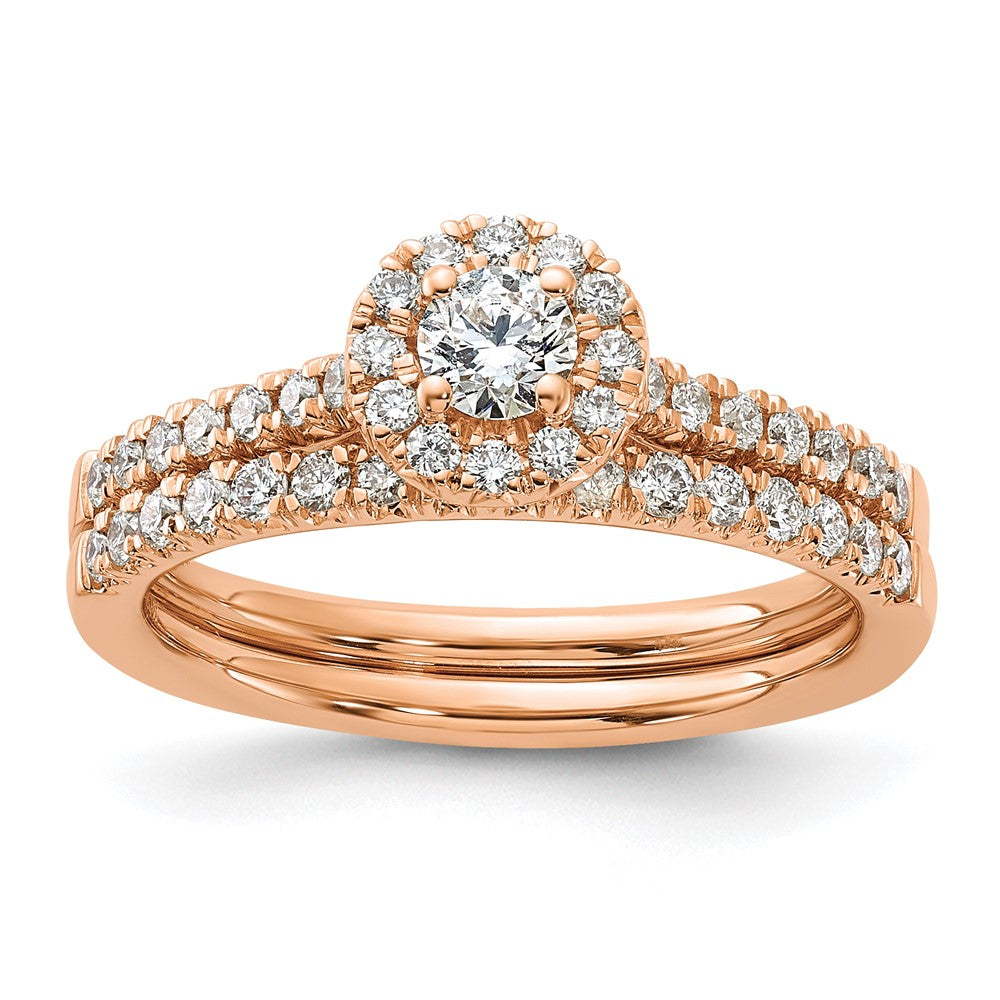 14k Rose Gold 1/2 Ct. Lab Grown Diamond VS/SI+ G+ Round Complete Halo Engagement Ring