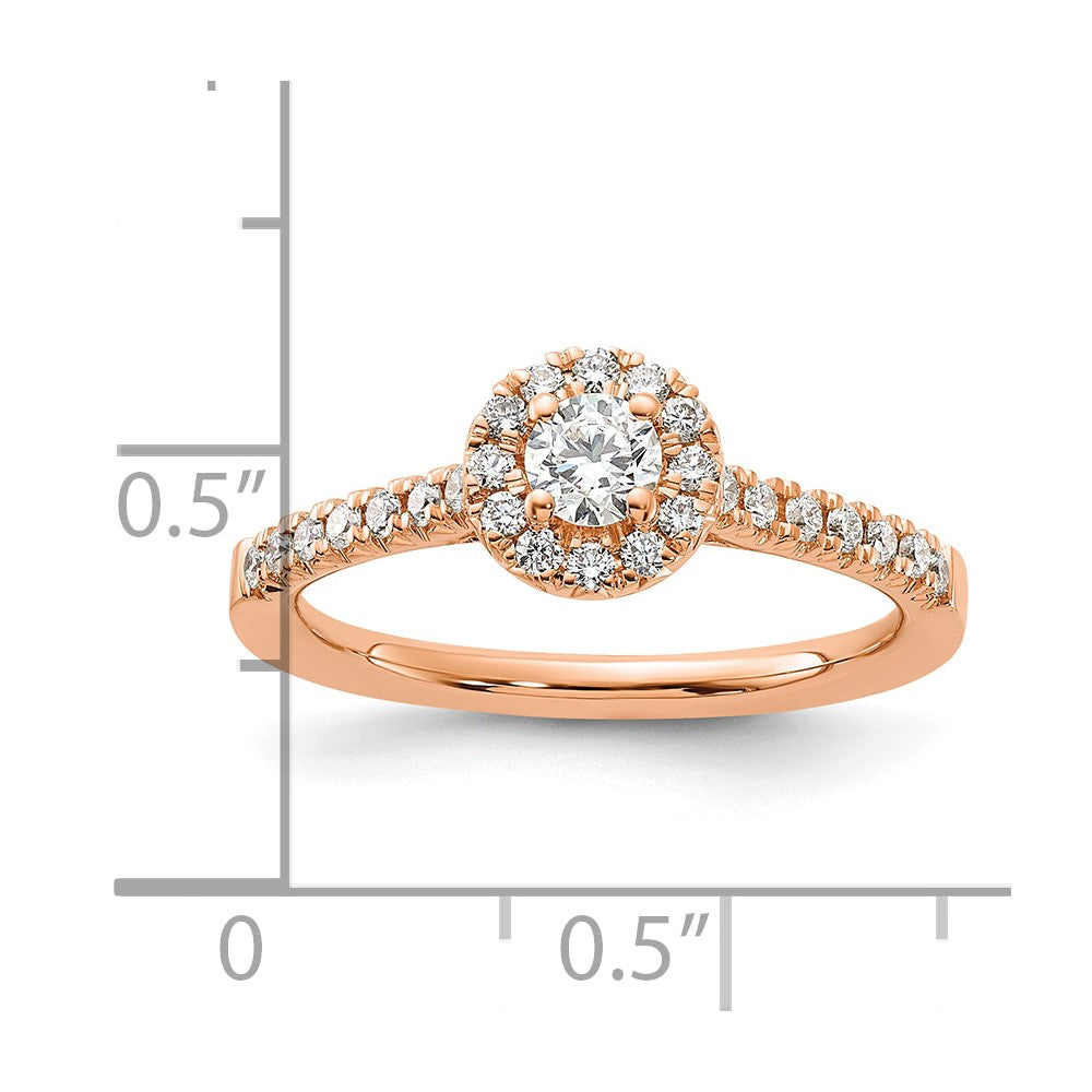 14k Rose Gold 1/2 Ct. Lab Grown Diamond VS/SI+ G+ Round Complete Halo Engagement Ring